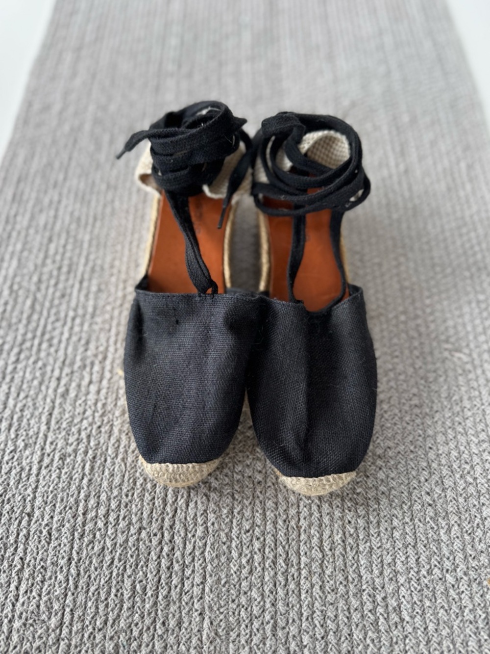 Andre Assous Black Canvas Espadrilles Wedges Made in Spain Size 6.5